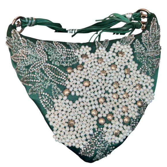 CESARE PACIOTTI HANDCRAFTED SILK BEADED EVENING BAG PURSE ITALIAN WOMENS GREEN - Picture 1 of 7